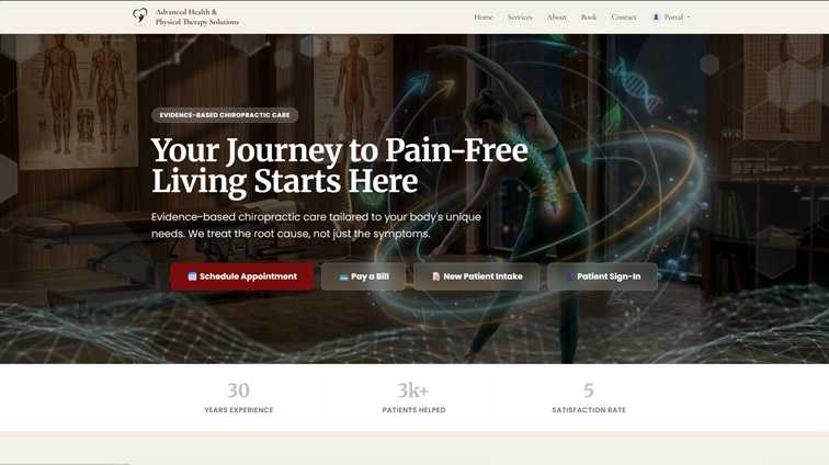 ChiroFlow included practice website — customizable pages with online booking